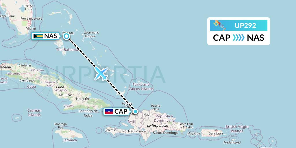 UP292 Bahamasair Flight Map: Cap-Haitien to Nassau