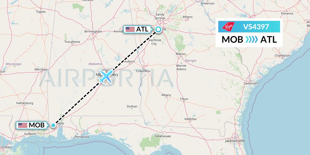 VS4397 Virgin Atlantic Airways Flight Map: Mobile to Atlanta