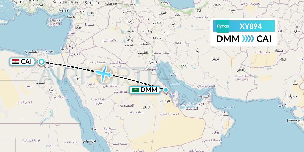 XY894 Flynas Flight Map: Dammam to Cairo
