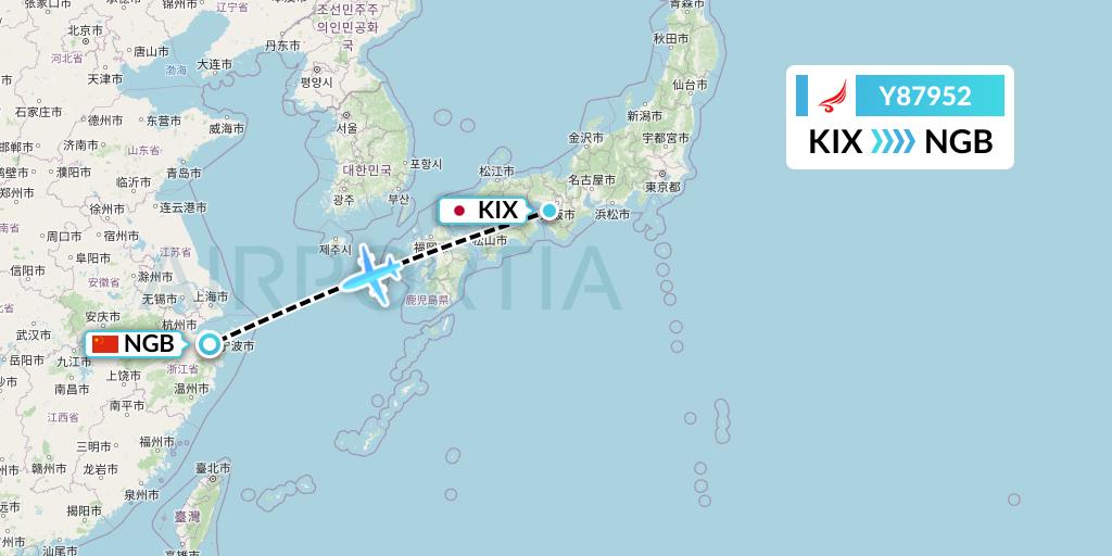 Y87952 Yangtze River Express Flight Map: Osaka to Ningbo