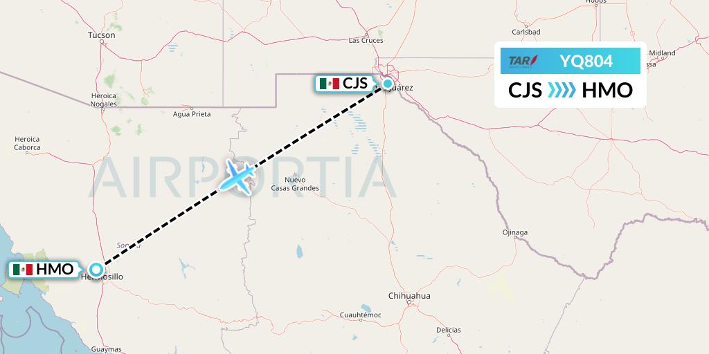 YQ804 TAR Aerolineas Flight Map: Ciudad Juarez to Hermosillo