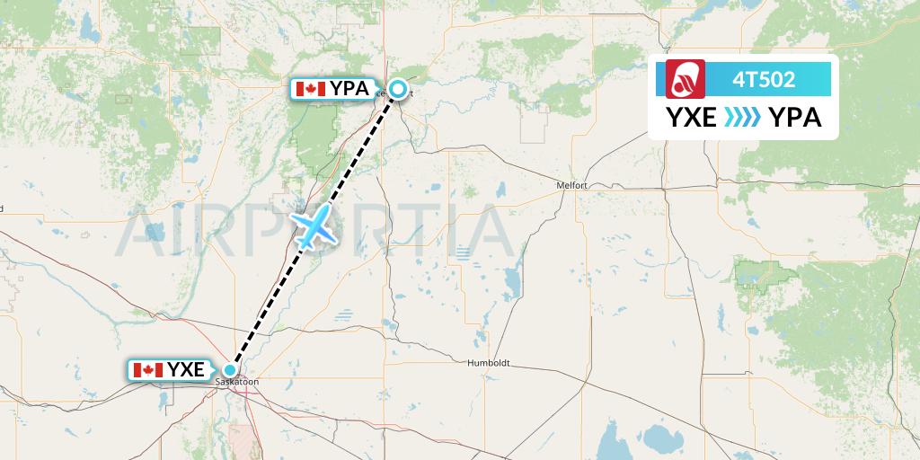 4T502 Rise Air Flight Map: Saskatoon to Prince Albert