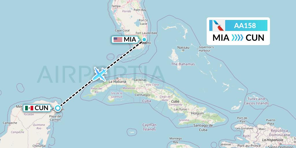 AA158 American Airlines Flight Map: Miami to Cancun