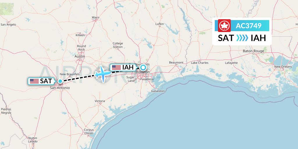 AC3749 Air Canada Flight Map: San Antonio to Houston