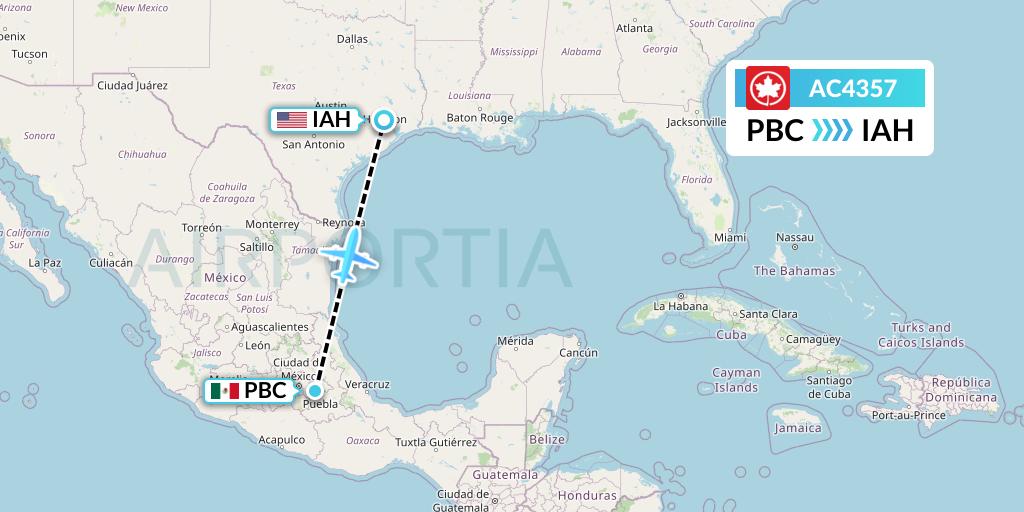 AC4357 Air Canada Flight Map: Puebla to Houston