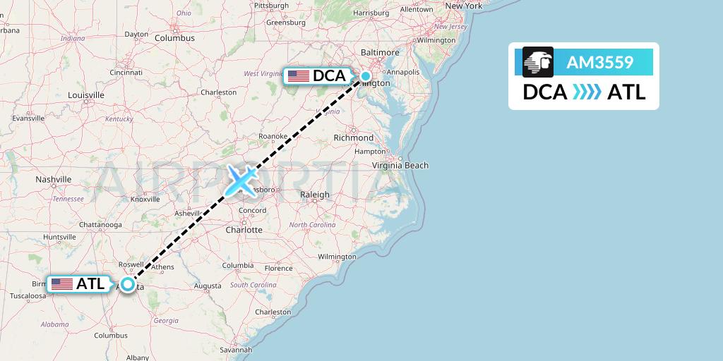 AM3559 Aeromexico Flight Map: Washington to Atlanta
