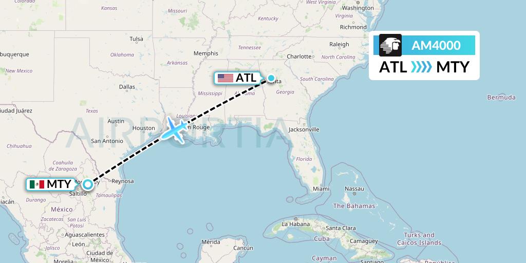 AM4000 Aeromexico Flight Map: Atlanta to Monterrey