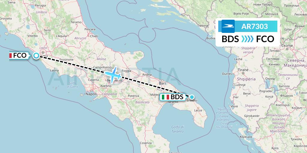 AR7303 Aerolineas Argentinas Flight Map: Brindisi to Rome