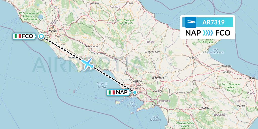AR7319 Aerolineas Argentinas Flight Map: Naples to Rome