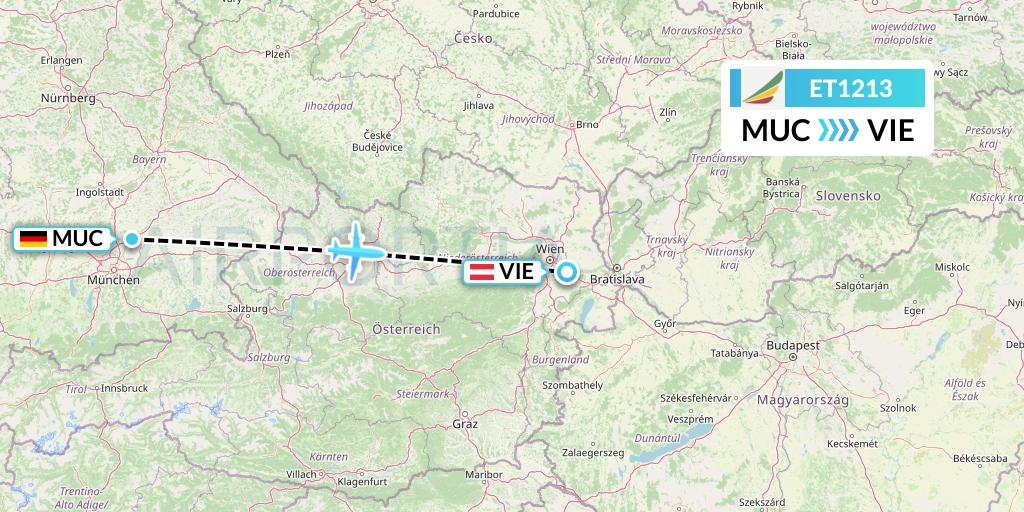 ET1213 Ethiopian Airlines Flight Map: Munich to Vienna