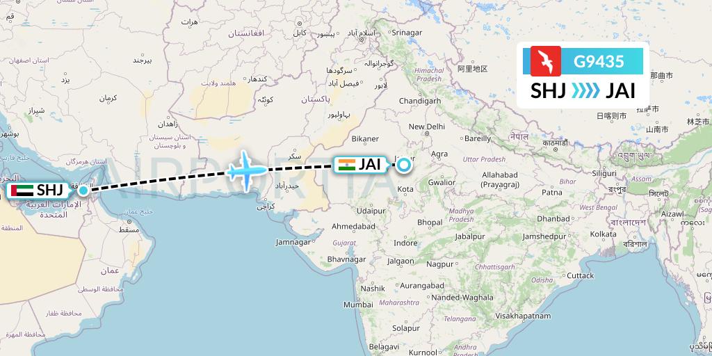 G9435 Air Arabia Flight Map: Sharjah to Jaipur