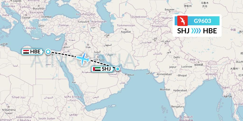 G9603 Air Arabia Flight Map: Sharjah to Alexandria