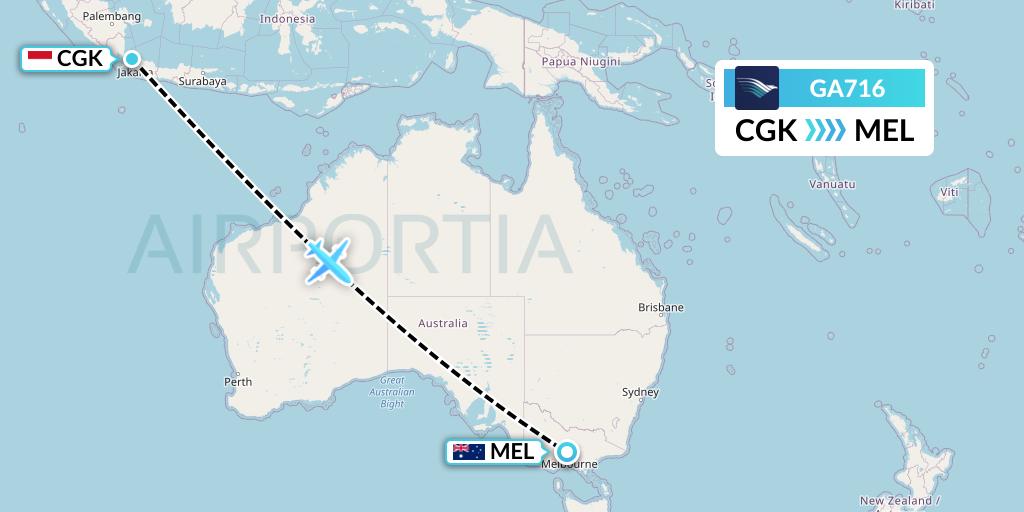 GA716 Garuda Indonesia Flight Map: Jakarta to Melbourne