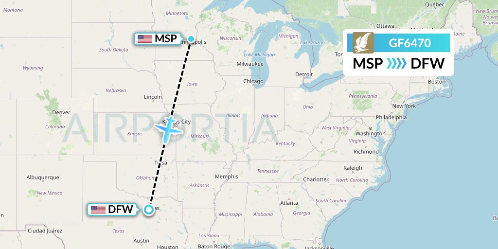 GF6470 Gulf Air Flight Map: Minneapolis to Dallas