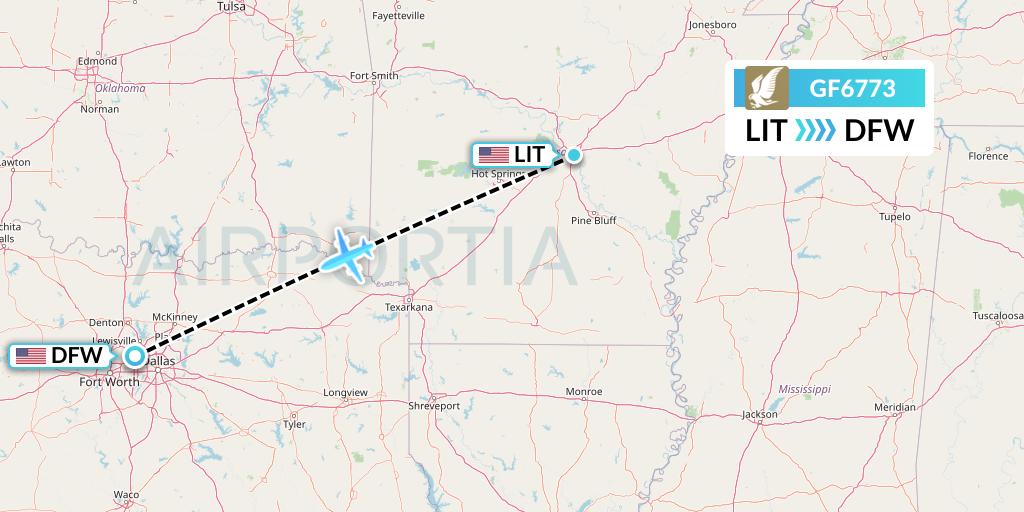 GF6773 Gulf Air Flight Map: Little Rock to Dallas