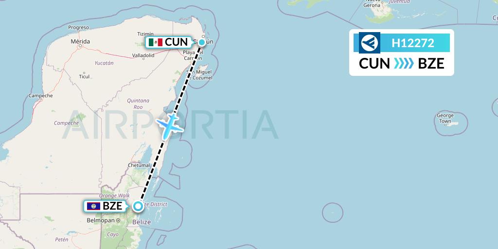 H12272 Hahn Air Systems Flight Map: Cancun to Belize City