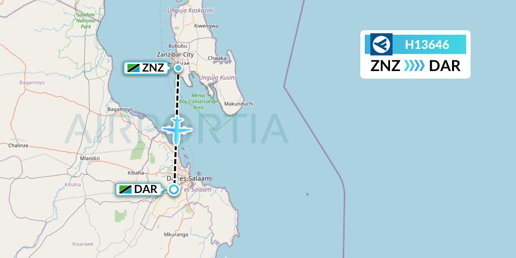 H13646 Hahn Air Systems Flight Map: Zanzibar to Dar-es-Salaam
