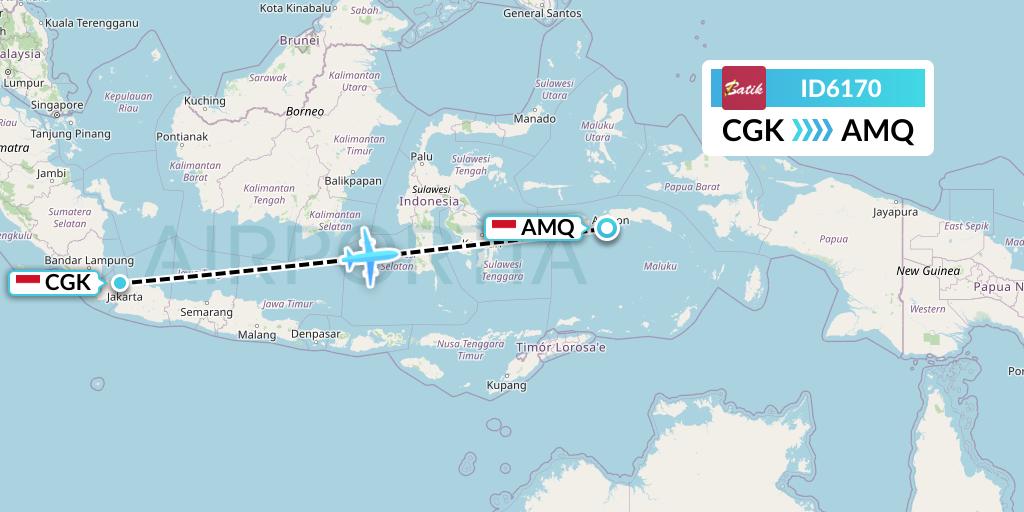 ID6170 Batik Air Flight Map: Jakarta to Ambon