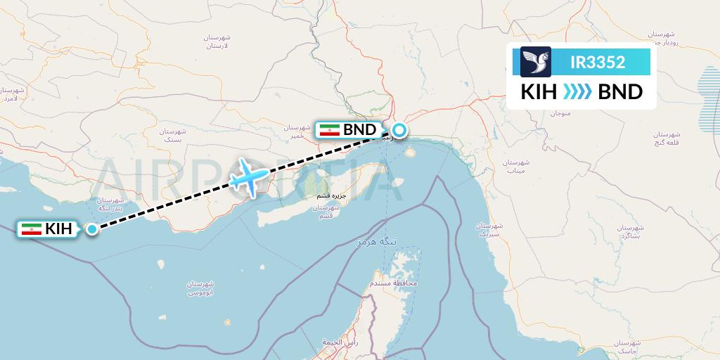 IR3352 Iran Air Flight Map: Kish Island to Bandar Abbas