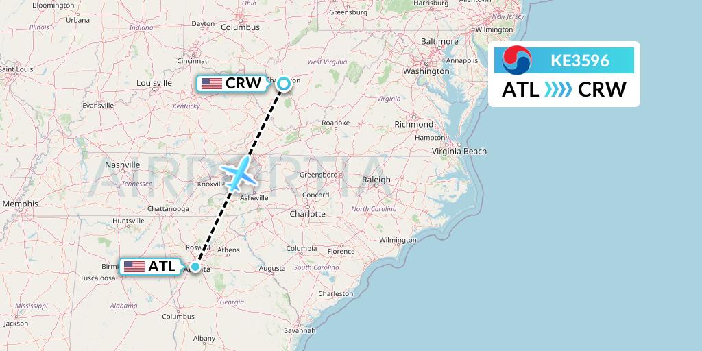 KE3596 Korean Air Flight Map: Atlanta to Charleston