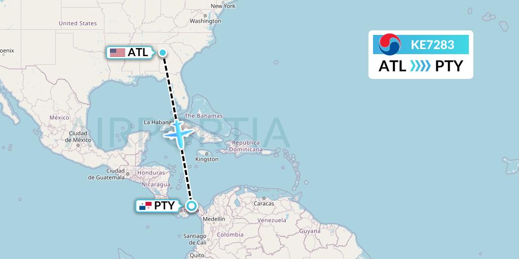 KE7283 Korean Air Flight Map: Atlanta to Panama City