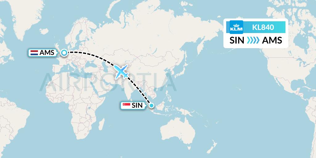 KL840 KLM Flight Map: Singapore to Amsterdam