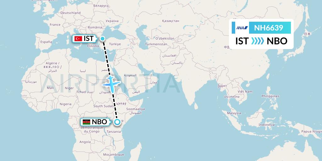 NH6639 All Nippon Airways Flight Map: Istanbul to Nairobi