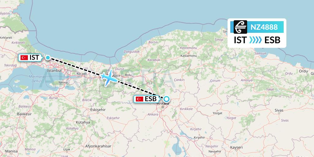 NZ4888 Air New Zealand Flight Map: Istanbul to Ankara