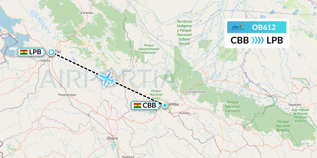 OB612 Boliviana de Aviacion Flight Map: Cochabamba to La Paz