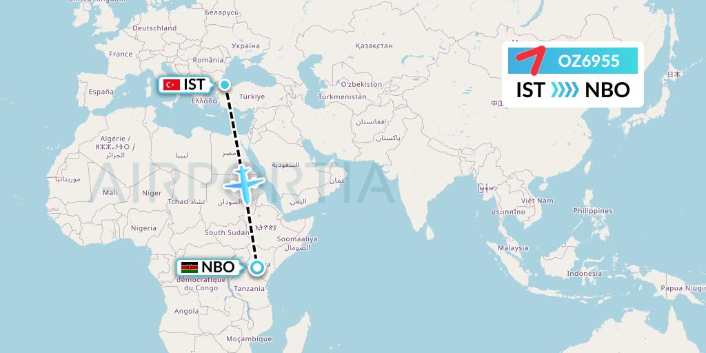 OZ6955 Flight Status Asiana Airlines Istanbul to Nairobi (AAR6955)