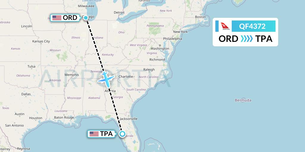 QF4372 Qantas Flight Map: Chicago to Tampa