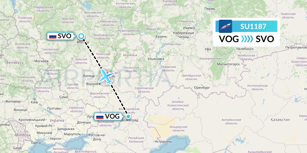 SU1187 Aeroflot Flight Map: Volgograd to Moscow