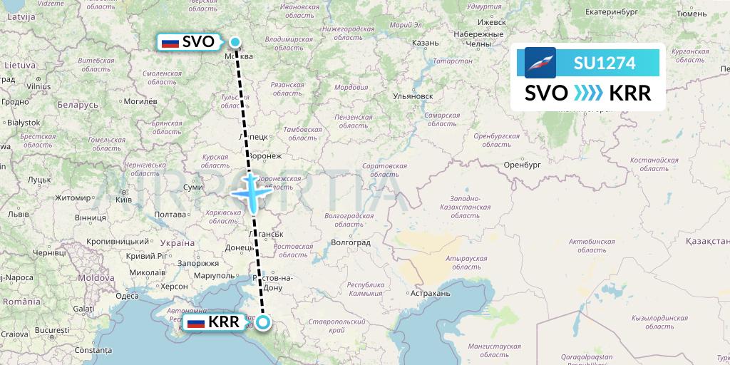 SU1274 Aeroflot Flight Map: Moscow to Krasnodar