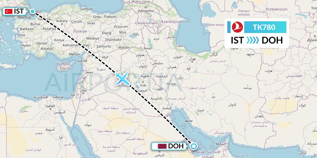 TK780 Turkish Airlines Flight Map: Istanbul to Doha