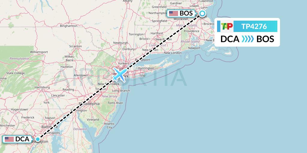 TP4276 TAP Portugal Flight Map: Washington to Boston