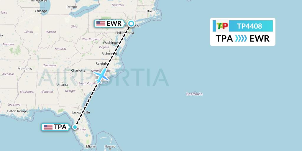 TP4408 TAP Portugal Flight Map: Tampa to New York