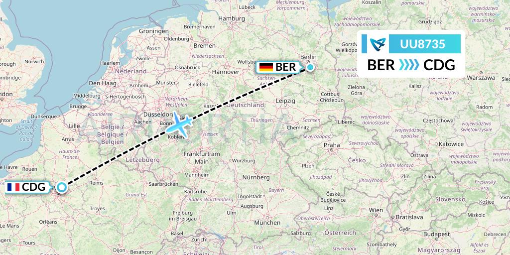 UU8735 Air Austral Flight Map: Berlin to Paris