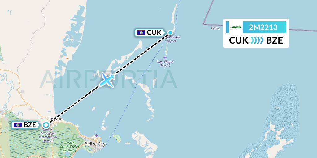 2M2213 Maya Island Air Flight Map: Caye Caulker to Belize City