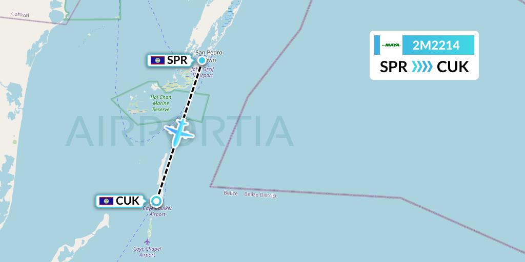 2M2214 Maya Island Air Flight Map: San Pedro to Caye Caulker