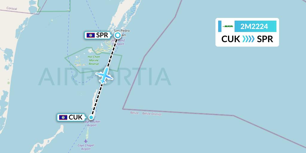 2M2224 Maya Island Air Flight Map: Caye Caulker to San Pedro