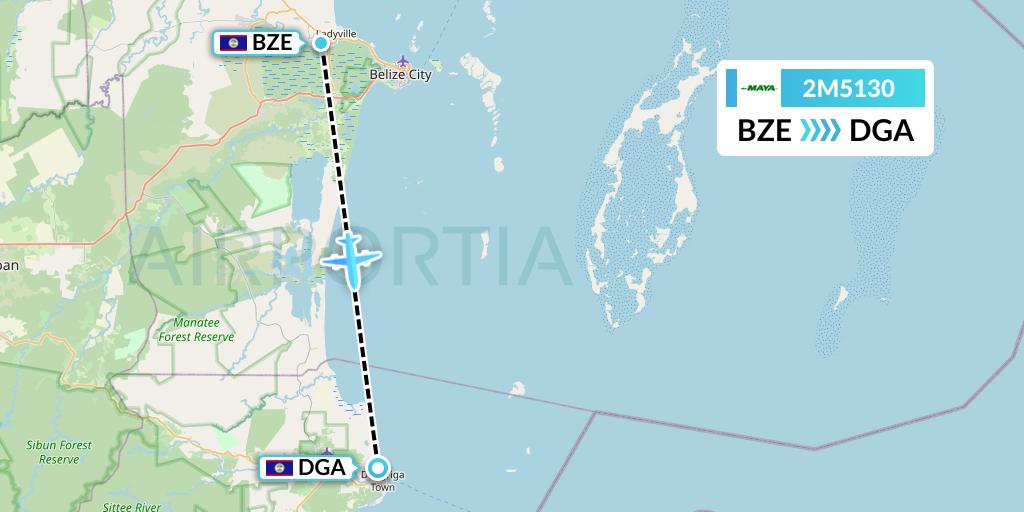 2M5130 Maya Island Air Flight Map: Belize City to Dangriga