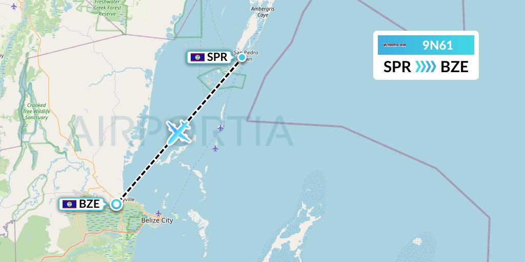 9N61 Tropic Air Flight Map: San Pedro to Belize City