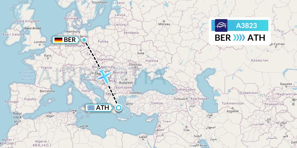 A3823 Aegean Airlines Flight Map: Berlin to Athens