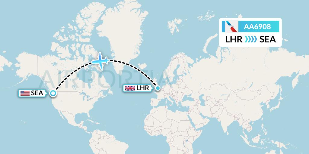 AA6908 American Airlines Flight Map: London to Seattle