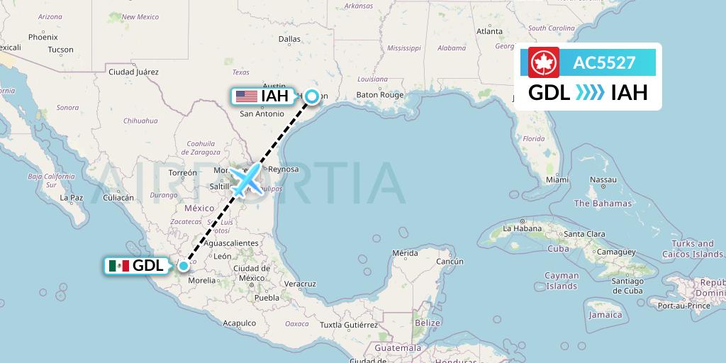 AC5527 Air Canada Flight Map: Guadalajara to Houston