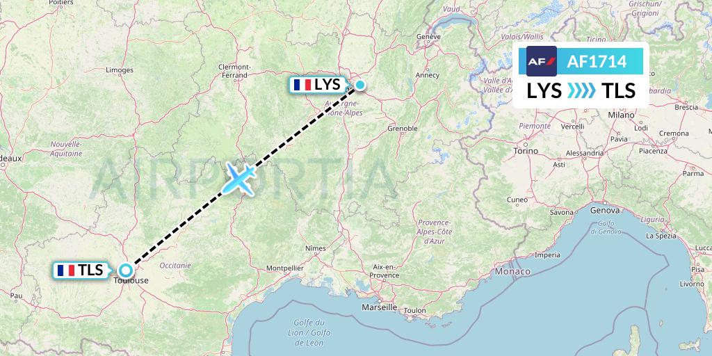 AF1714 Air France Flight Map: Lyon to Toulouse