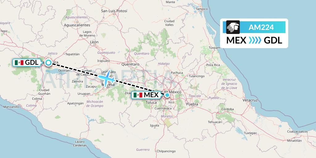 AM224 Aeromexico Flight Map: Mexico City to Guadalajara