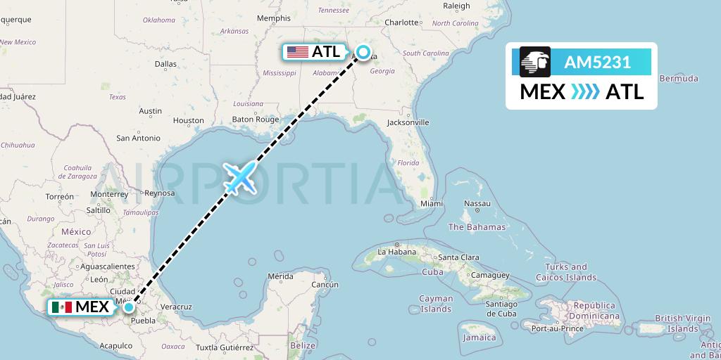 AM5231 Aeromexico Flight Map: Mexico City to Atlanta