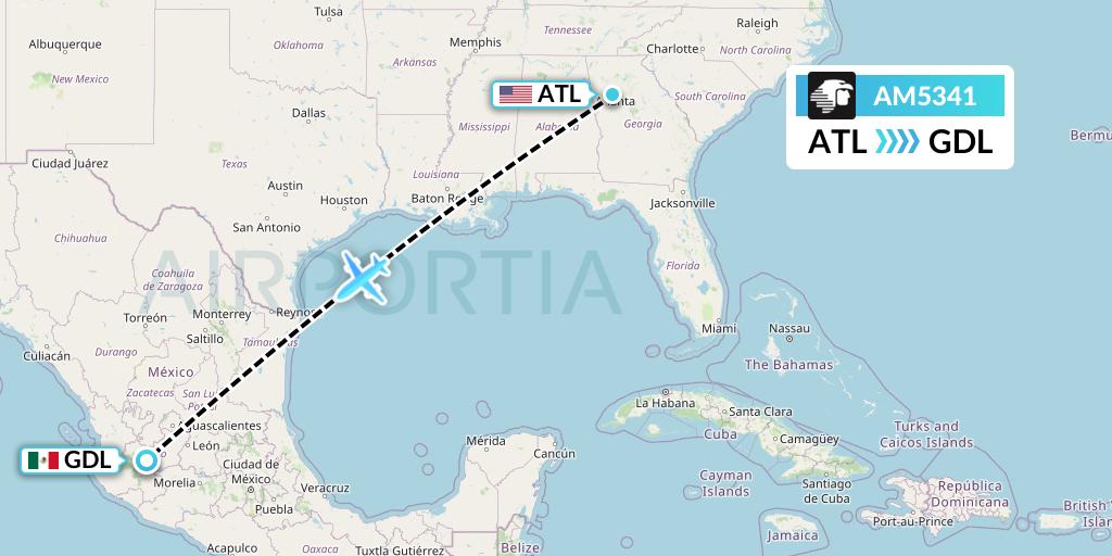 AM5341 Aeromexico Flight Map: Atlanta to Guadalajara
