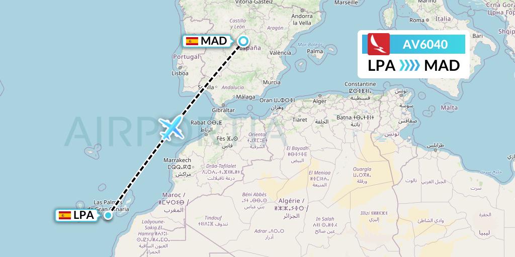 AV6040 Avianca Flight Map: Las Palmas to Madrid